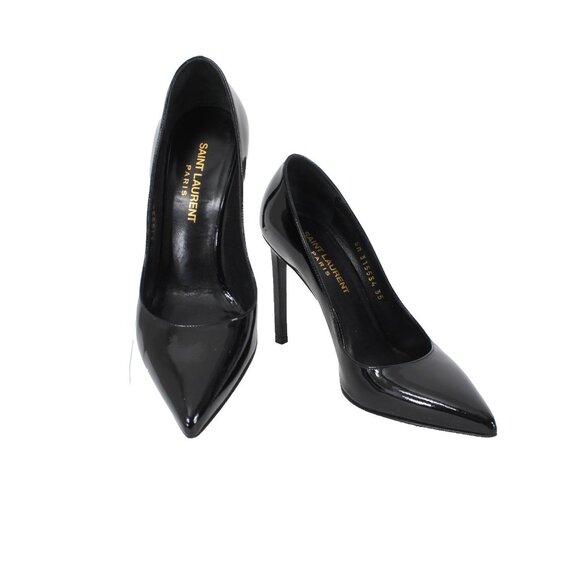 Saint Laurent ZOE Sz 35 Black Patent Leather 315534 4" Slim Square High Heels - Picture 1 of 14